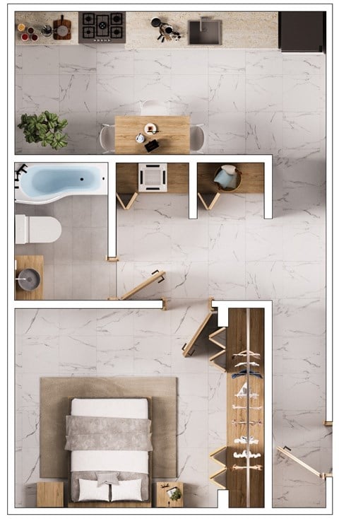 Floor plan for 1 bed, 1 bath, 500 sqft
